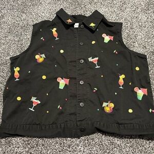 Breckenridge Black Vest with Pink and Yellow Embroidery woman’s size 1x